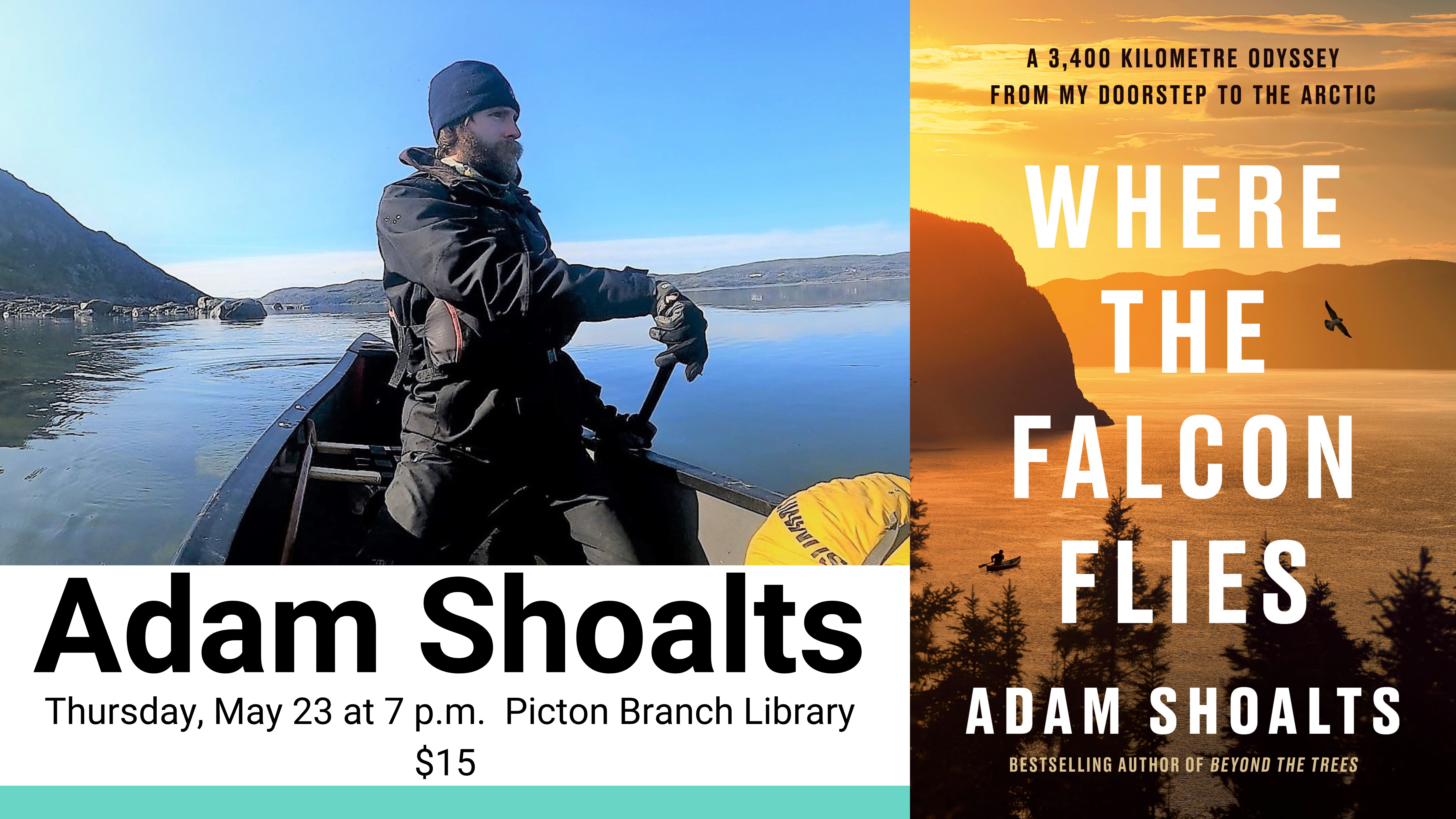 Poster for Adam Shoalts event featuring book cover