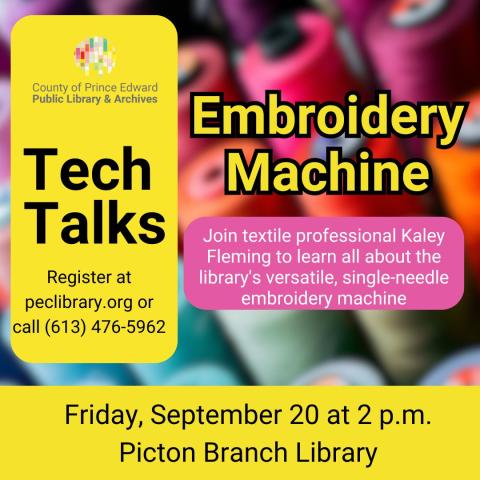 Join textile professional Kaley Fleming to learn all about the library's versatile, single-needle embroidery machine. Registration required.