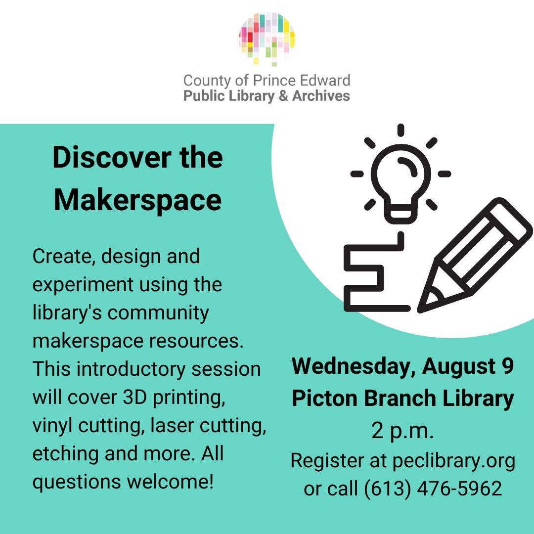 Create, design and experiment using the library's community makerspace resources. This introductory session will cover 3D printing, vinyl cutting, laser cutting, etching and more. All questions welcome!