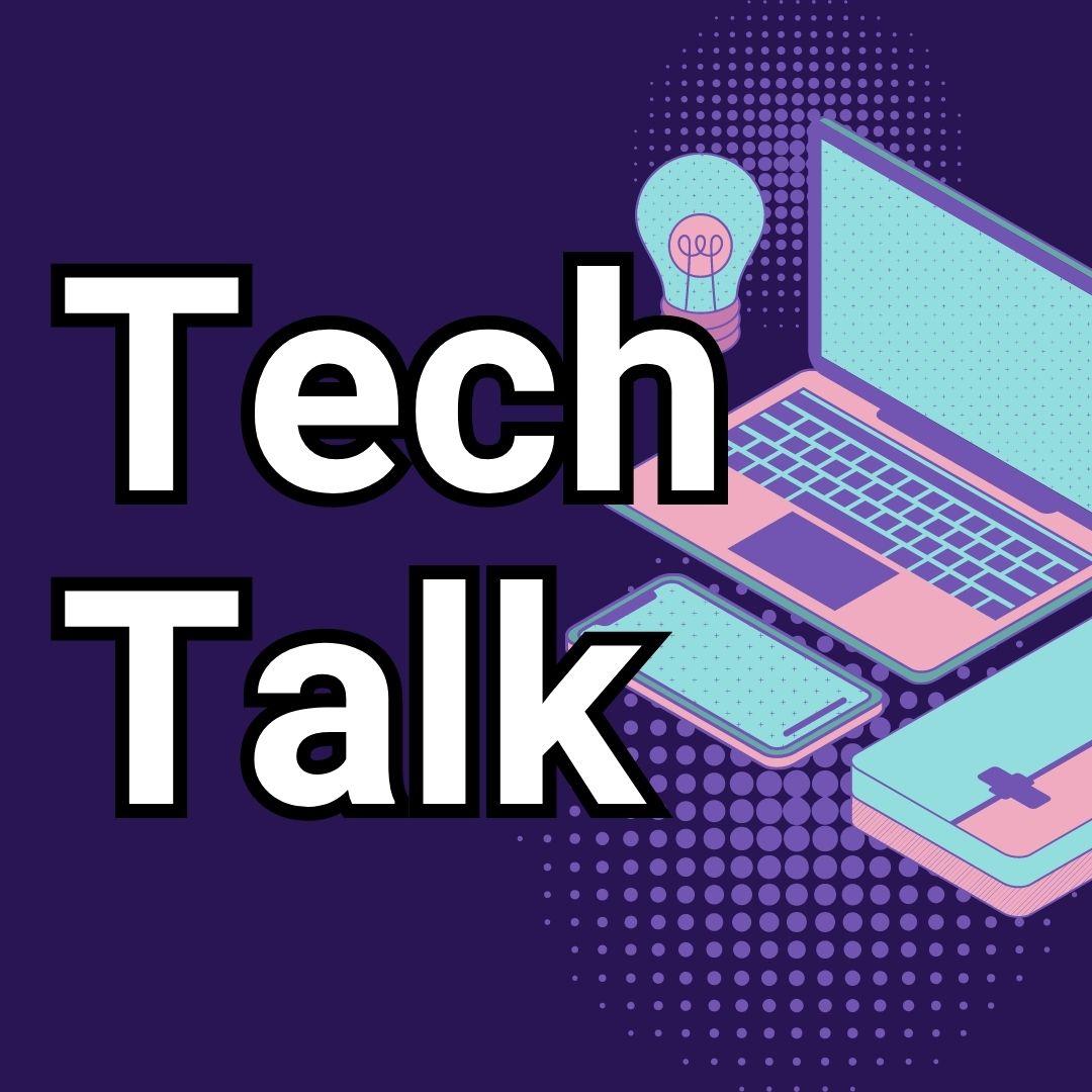 tech talk with an illustrated laptop and a lightbulb