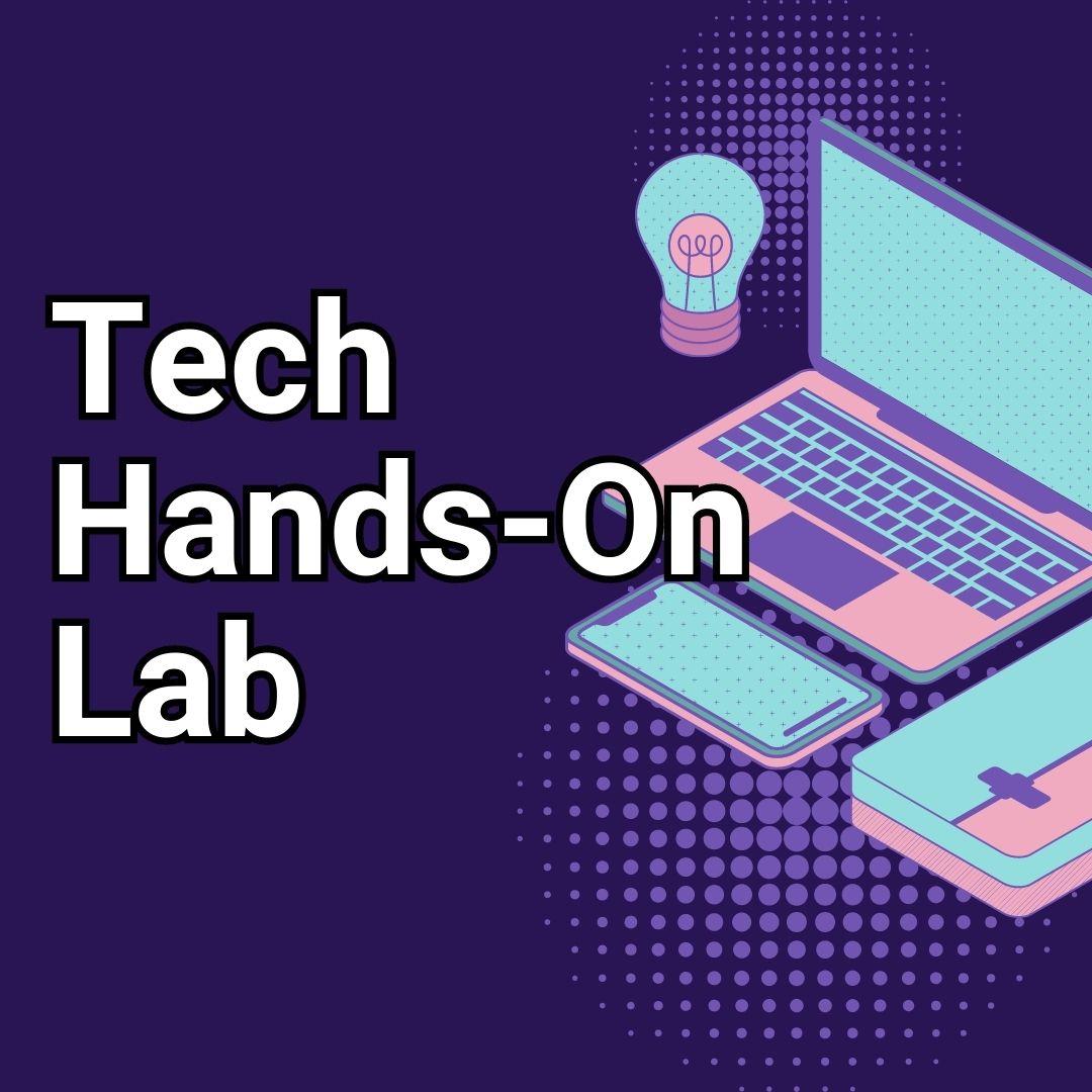 Tech Hands-On Lab with an illustrated laptop and lighbulb