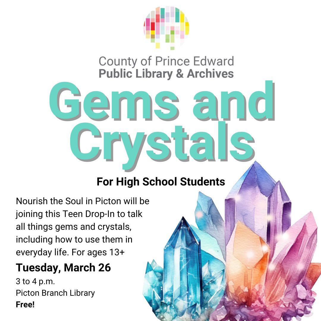 Nourish the Soul in Picton will be joining this Teen Drop-In to talk all things gems and crystals, including how to use them in everyday life. For ages 13+