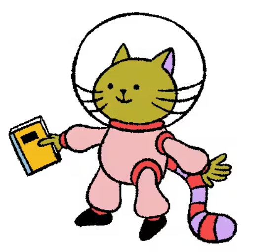 a cartoon space  cat holding a book