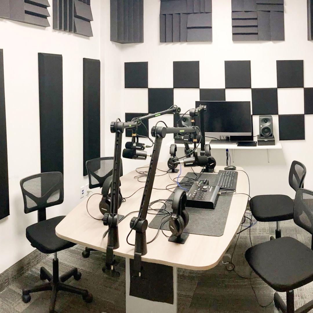 a table with recording equipment 